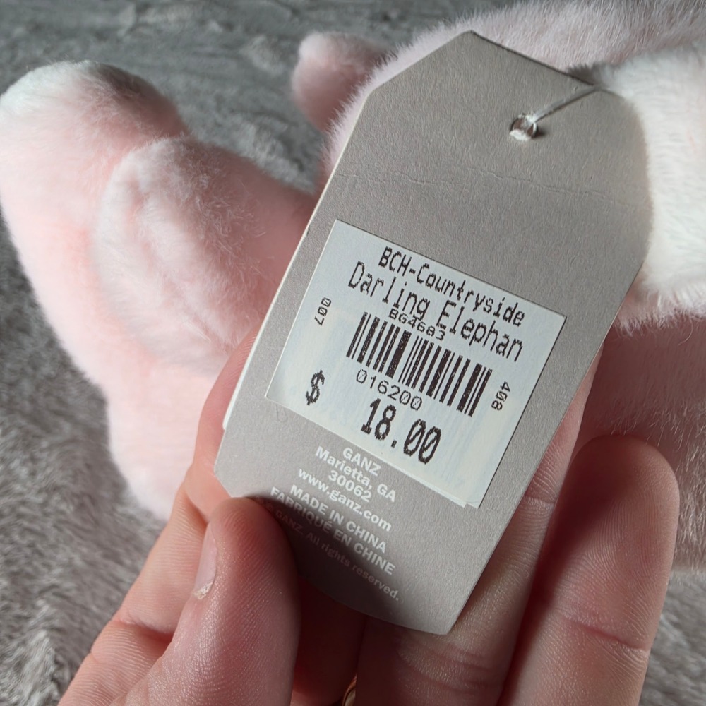 Ganz Darling Elephant Plush Girls OS Pink Baby Rattle Stuffed Animal BG4683 NWT - Picture 4 of 5